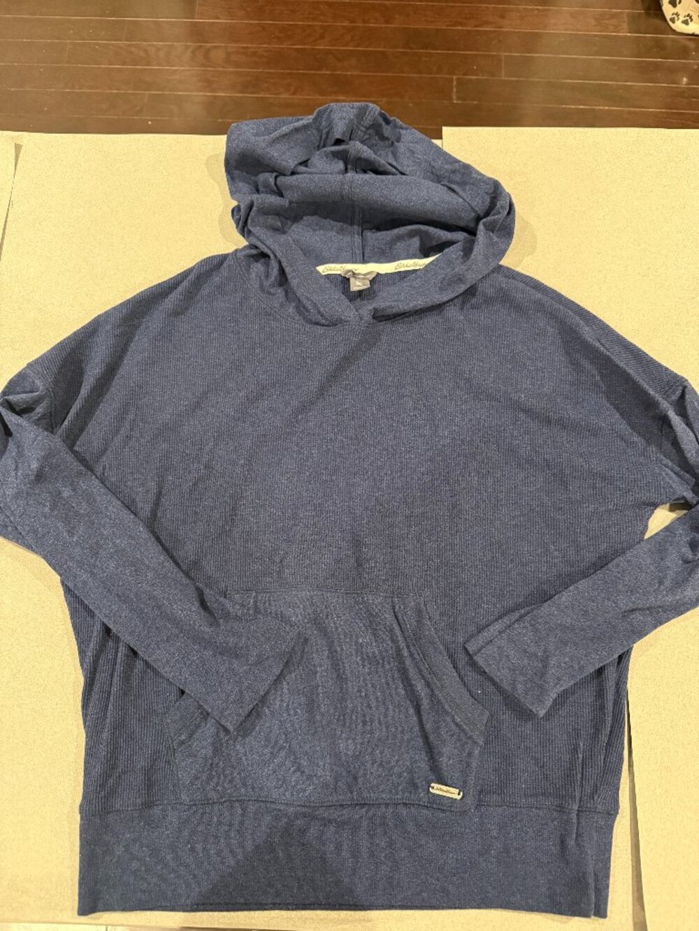 Eddie Bauer Navy Mixed Knit Hooded Pullover Sweater Women's M